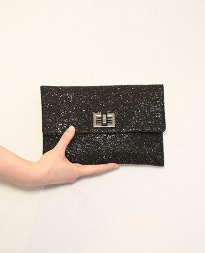 Valorie Glitter Clutch, &pound;75, Handbags, Black, Front view
